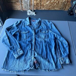 Lucky Brand Distressed Blue Denim Shirt